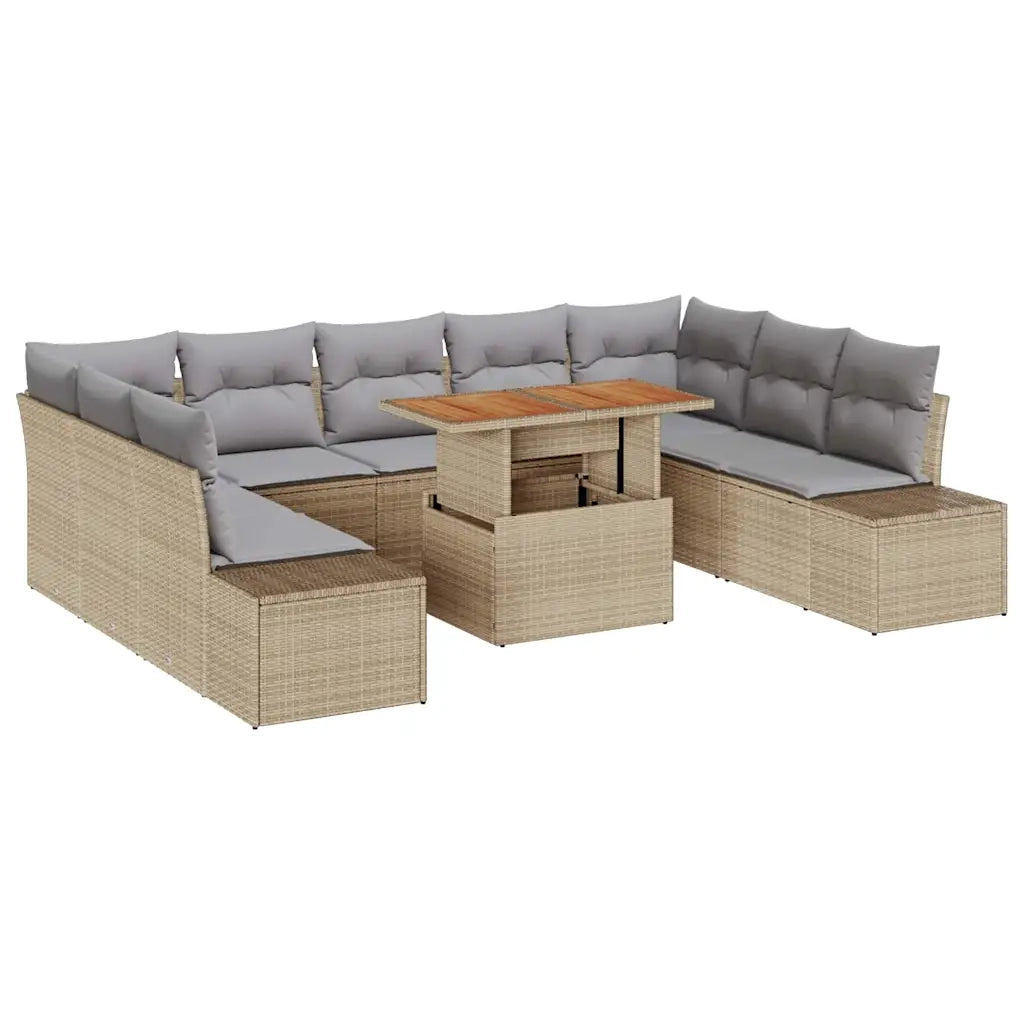 Set Divano da Giardino 10 pcs Beige Poly Rattan