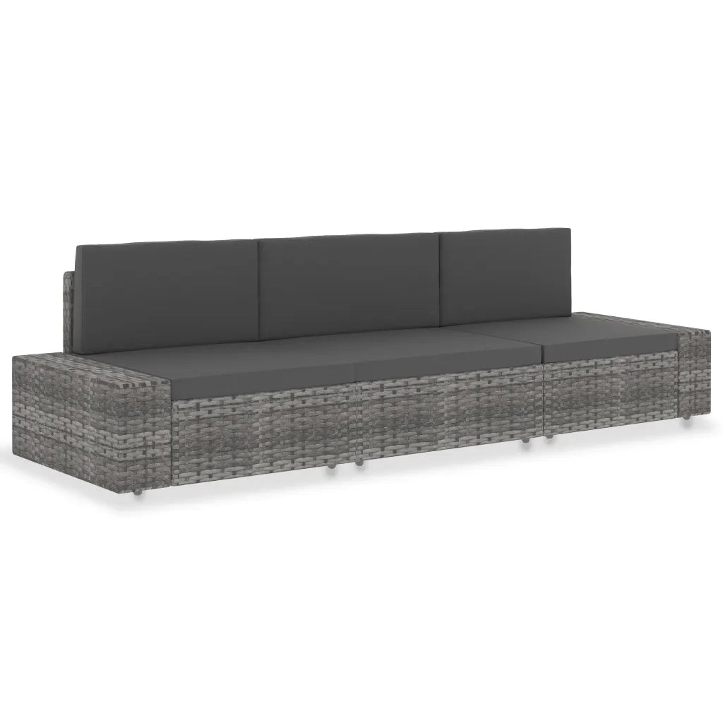 Divano Modulare a 3 Posti in Polyrattan Grigio cod mxl 65342