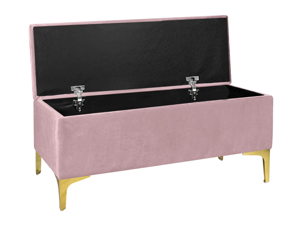 Pouf Panca Imbottita Divanetto In Velluto Contenitore PortaOggetti Panca Sgabello A Pie Di Letto Con Gambe In Metallo Dorato Cassapanca Ingresso Legno Massello Panchina  - Rosa