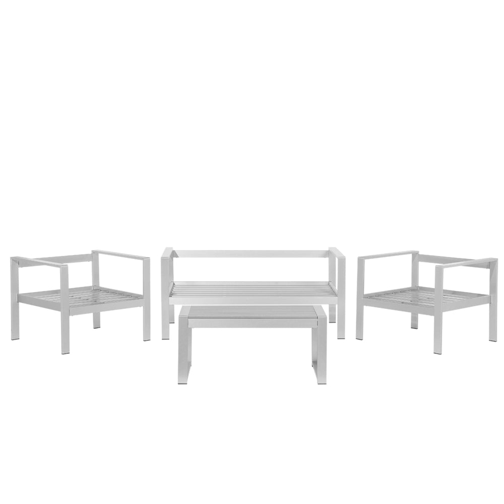 Set da giardino in 4 pezzi divano in legno di plastica grigio scuro con 2 sedie e tavolino da caffè