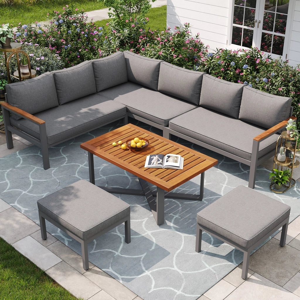 Set giardino 7-8 persone: resistente intemperie; sedie + set pranzo; ferro zincato; grigio scuro