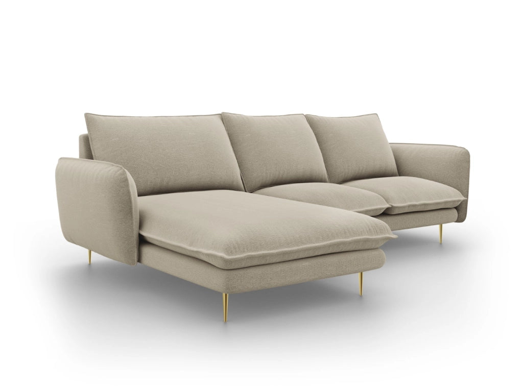 Cosmopolitan Design - Divano angolare sinistro "Vienna" 5 posti in tessuto strutturato beige 