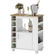 Carrello da Cucina con Armadietto e Ripiani Regolabili, Ruote Girevoli e Freno, 75x39.5x88 cm, Bianco