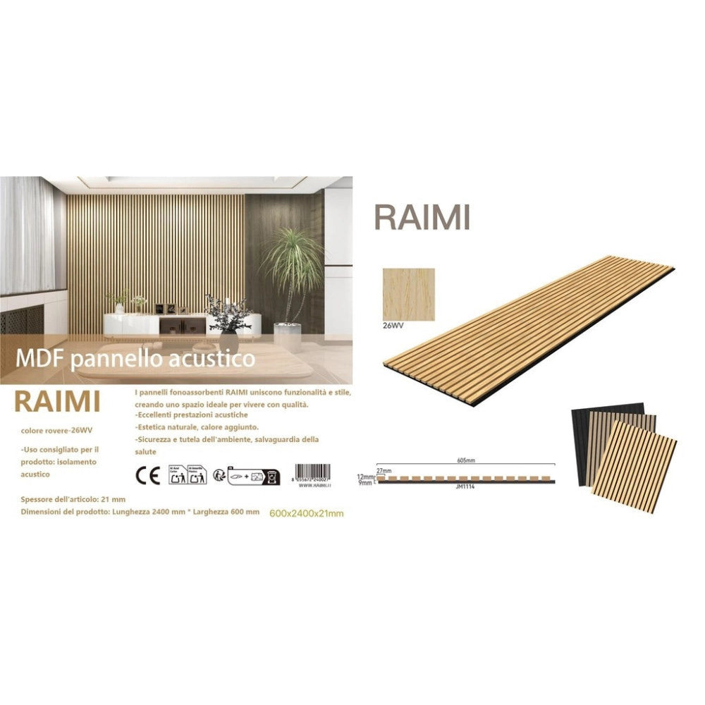 Trade Shop - Pannello Acustico Mdf Effetto Rovere 600x2400 Mm Fonoassorbente A Doghe -