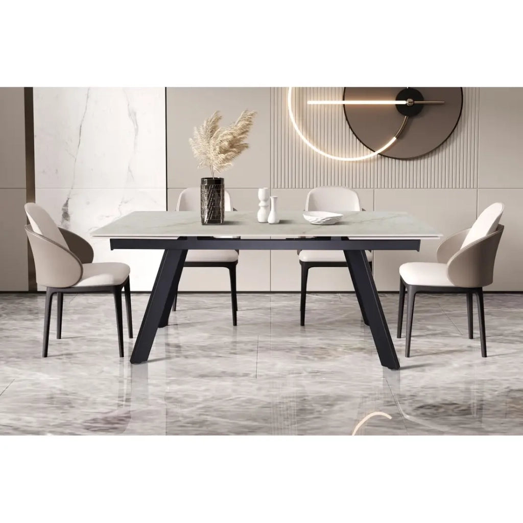 Tavolo allungabile LAROS – 160 a 240 cm – Piano in pietra marmorea beige – Struttura in metallo – Design di alta gamma