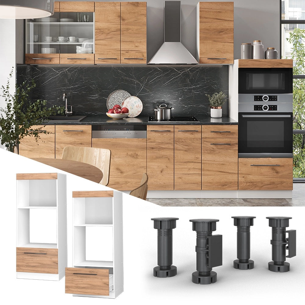 Mobile cucina microonde Fame-Line Rovere dorato/Bianco 60 cm aperto Vicco