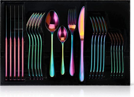 Set da tavola in acciaio inossidabile a 24 pezzi per 6 persone, servizio da tavola, set da tavola, lavastoviglie resistente, elegante scatola regalo