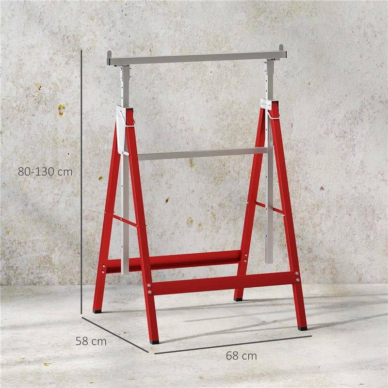 SET 2 CAVALLETTI DA LAVORO TELESCOPICI 80-130 CM PIEGHEVOLI, IN ACCIAIO Q195, 68X58X80 CM, ROSSO E ARGENTO