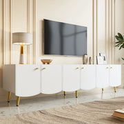 Mobile TV bianco e oro 180 cm con 6 ante e piedi in metallo