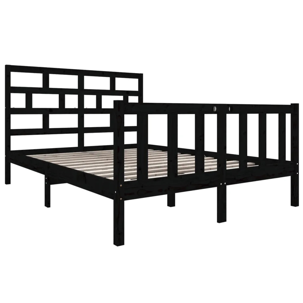 Giroletto-Struttura Letto Nero in Legno Massello 135x190 cm Double 207580