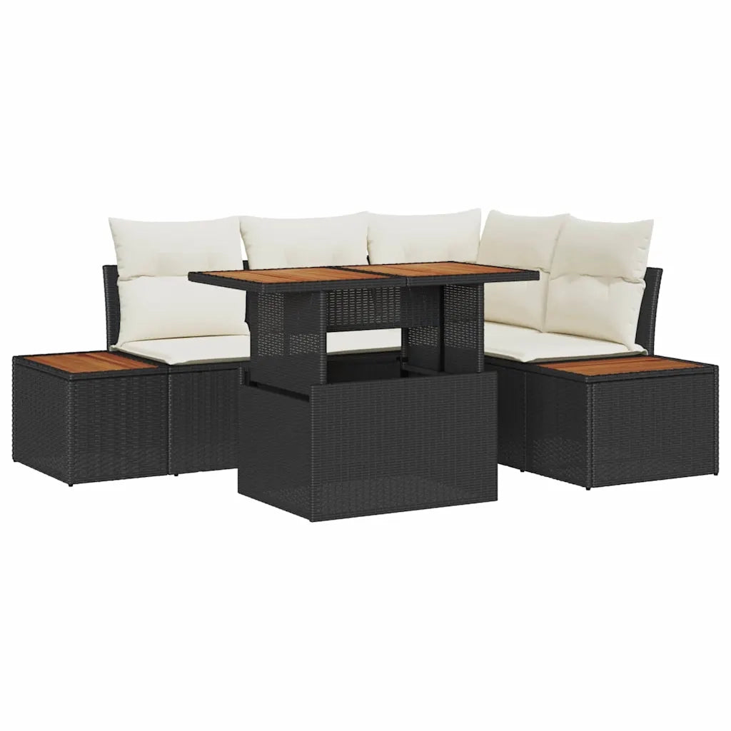 Set da Pranzo per Giardino con cuscino 5 pcs Nero e Beige 3350064