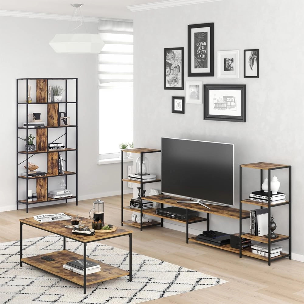 Mobile tv Fyrk, Legno antico, 226 x 93 cm, con ripiani aperti per la conservazione di dispositivi multimediali