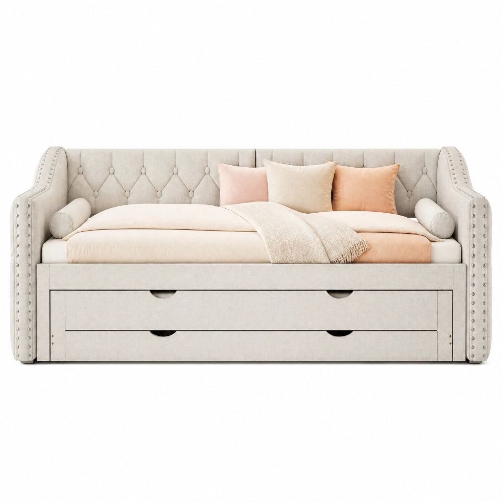 Letto a divano 90x200 con LED, letto estraibile e 3 cassetti