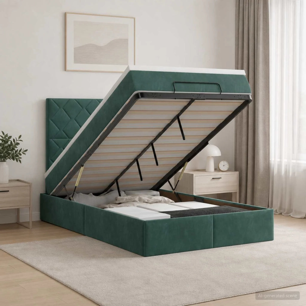 Letto ottomano con materasso Verde Scuro 120 x 190 cm Velluto 3457782