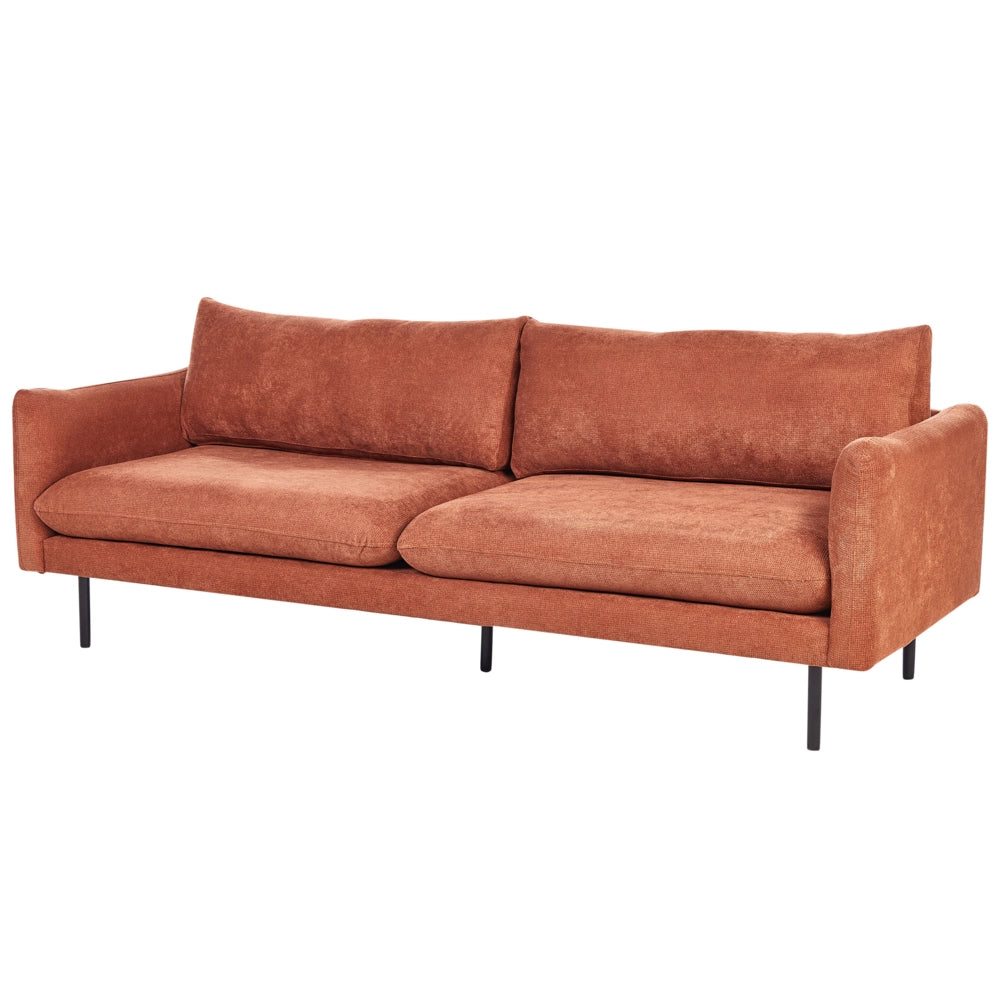 Set da salotto con divano 3 posti e poltrona  imbottita in tessuto ciniglia marrone dorato e gambe nere Stile Retrò Moderno