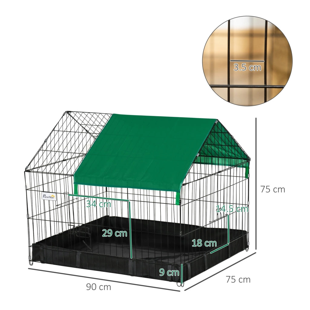 Gabbia per Conigli e Roditori 90x75x75 cm in Metallo e Tessuto Oxford Nero e Verde