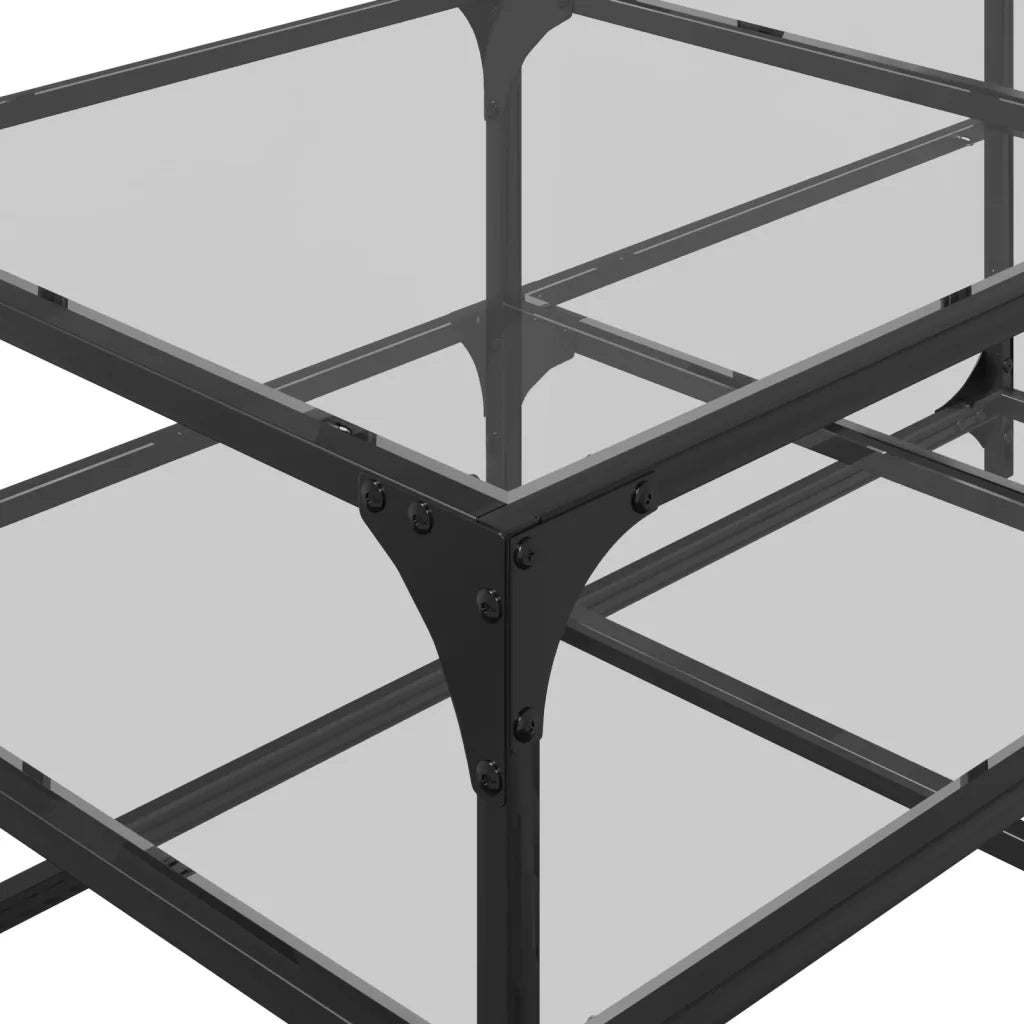 2 pz Tavolini da salotto | Tavolino da caff¨¨ | Tavolino da Soggiorno con Piano Vetro Trasparente 98,5x50x45 cm Acciaio