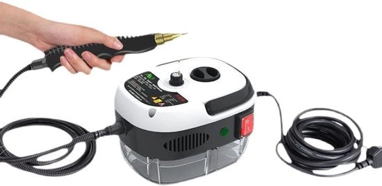 Pulitore a vapore portatile da 2500 W con alta temperatura, tre set di spazzole intercambiabili e sei impostazioni regolabili. Adatto per cucine, bagni, auto e altro (bianco)