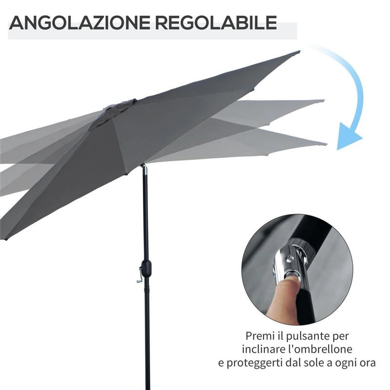 OMBRELLONE DA GIARDINO CON MANOVELLA METALLO E POLIESTERE 300 X 245 GRIGIO SCURO