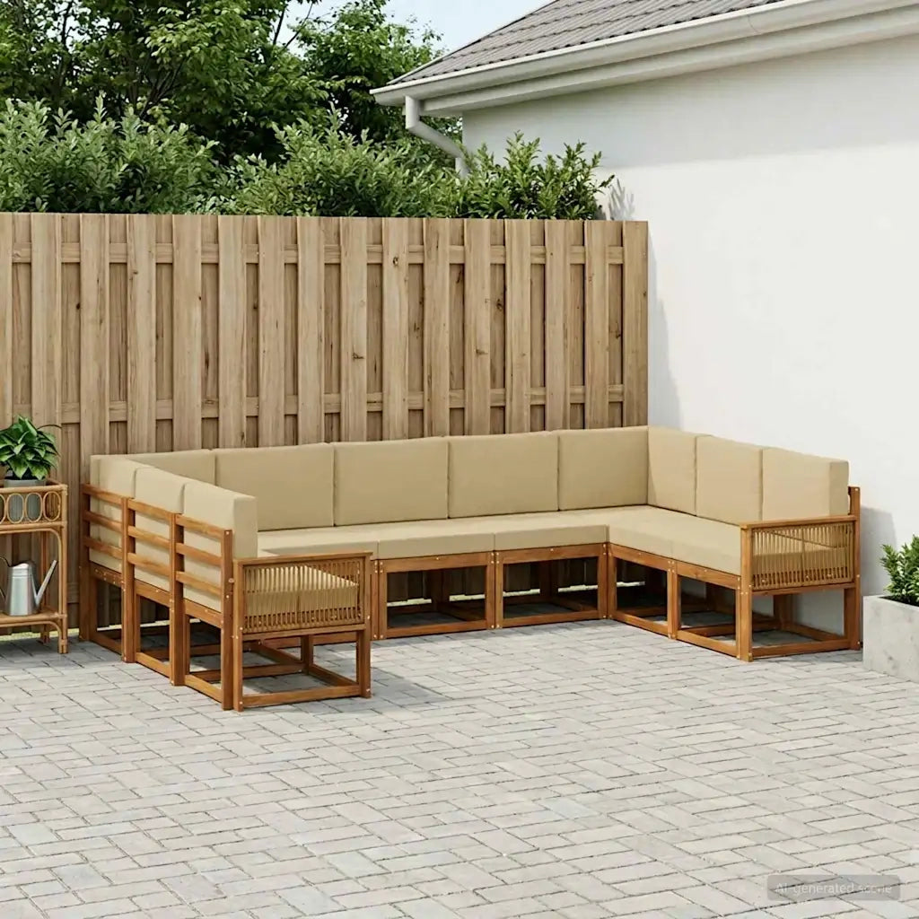 Set di divani da esterno con cuscino 9 pcs Naturale e Beige 3385539