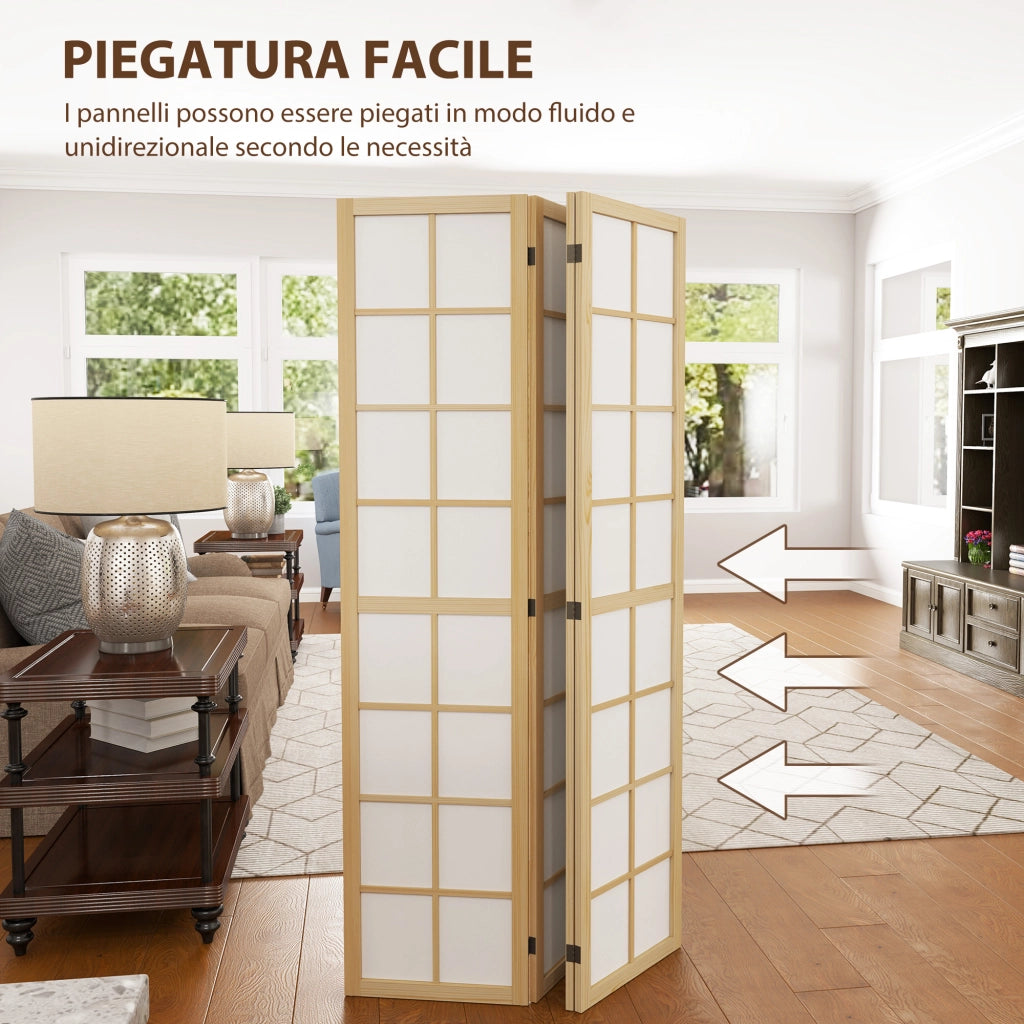 Paravento Pieghevole 4 Pannelli in Legno e Tessuto ¨C zephmum ¨C Legno e Bianco 160x170 cm
