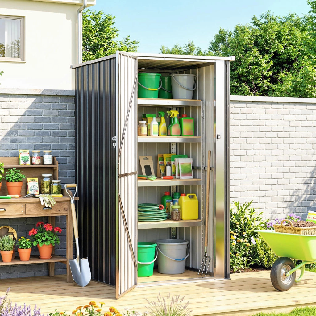 Armadio da Giardino con Porta Bloccabile ¨C zephmum ¨C Grigio Antracite 83x89x163cm