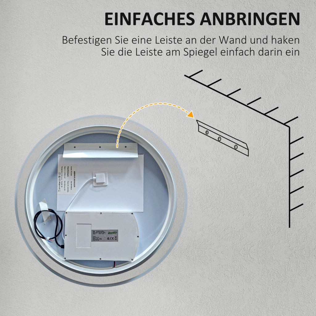 Specchio da bagno LED Ø 60 cm con touch, funzione memoria e antiappannamento, cornice in alluminio