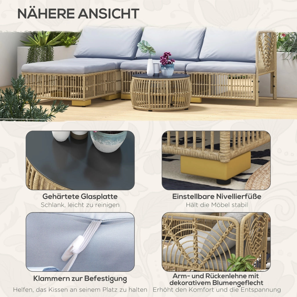 Set da giardino 5 pezzi con cuscini ¨C zephmum ¨C polyrattan grigio chiaro