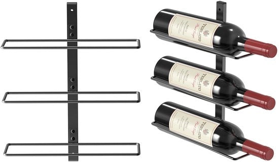 Wandrek per 3 bottiglie - Sostegno robusto in metallo - Supporto per bottiglie da parete - Duraturo e stile - Finitura di alta qualità - Adatto per cucina/bar/cellaraggio