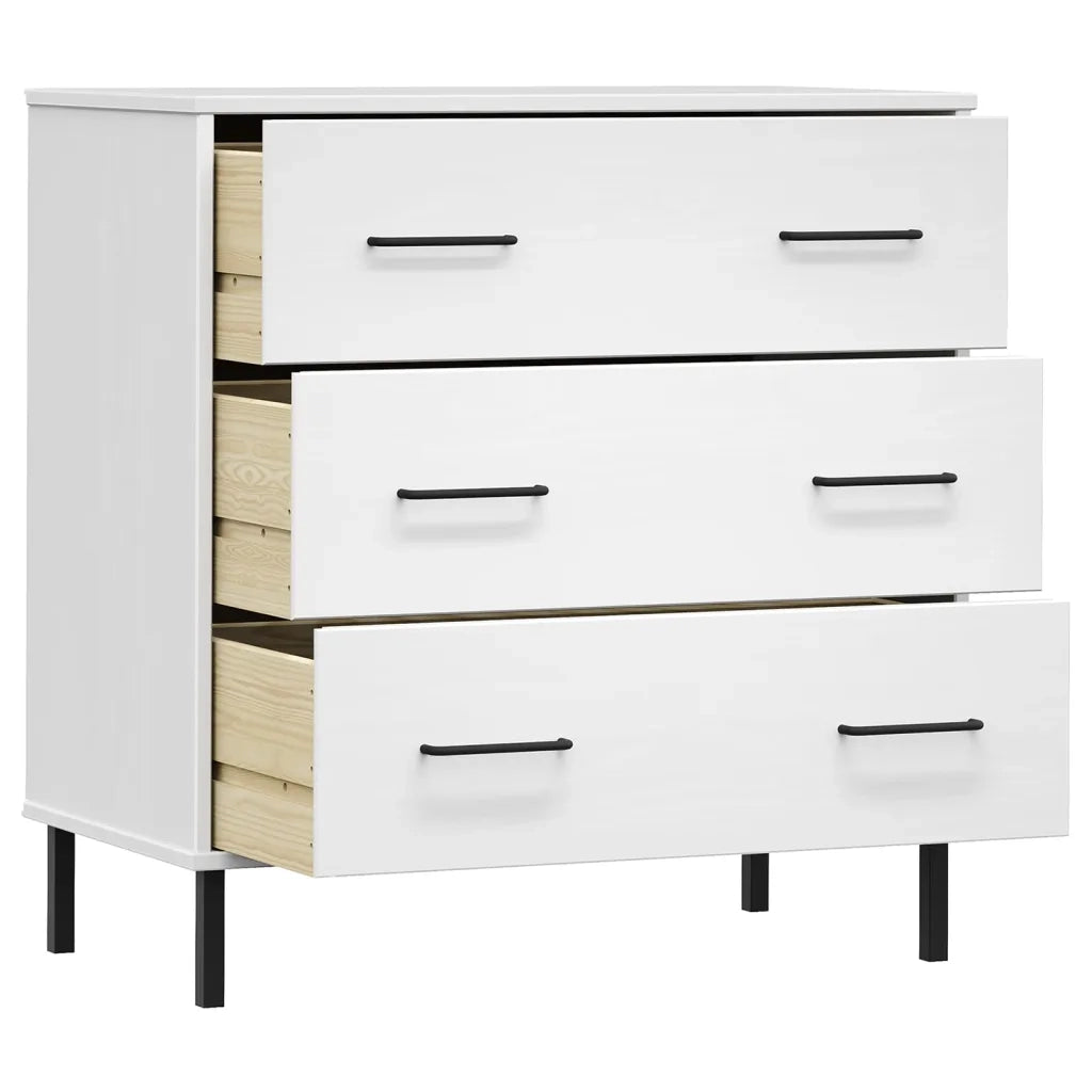 Credenza con 3 Cassetti Bianca 77x40x79,5cm Legno Massello OSLO 350981