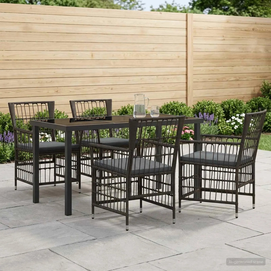Set da pranzo per esterni 5 pz Nero polyrattan 3448913