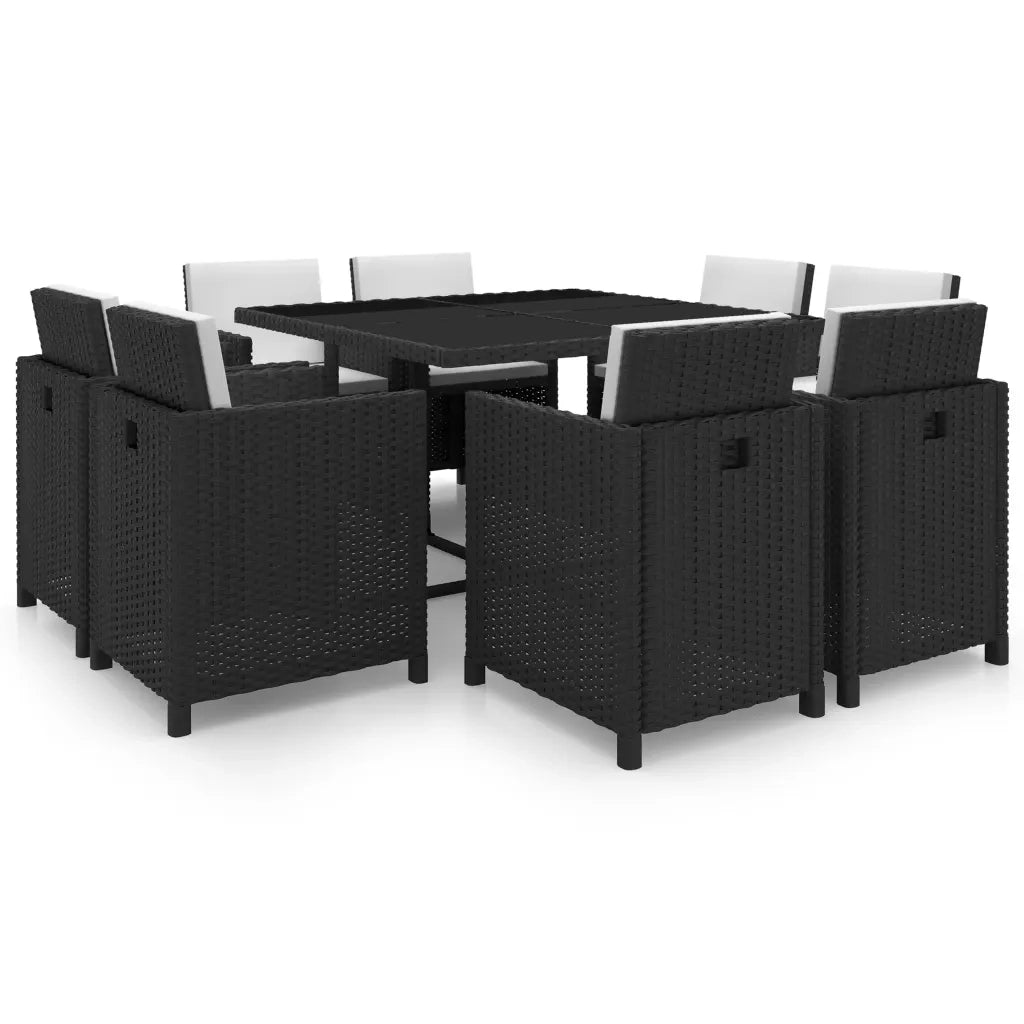 Set da Pranzo da Giardino 9 pz con Cuscini in Polyrattan Nero  cod mxl 34800