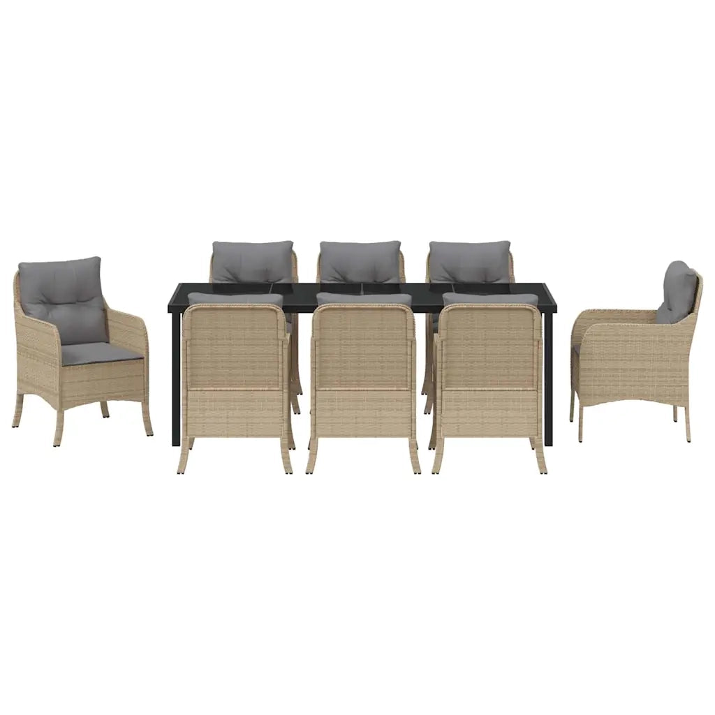 Set da Pranzo per Giardino con cuscino 9 pcs Beige polyrattan 3380182