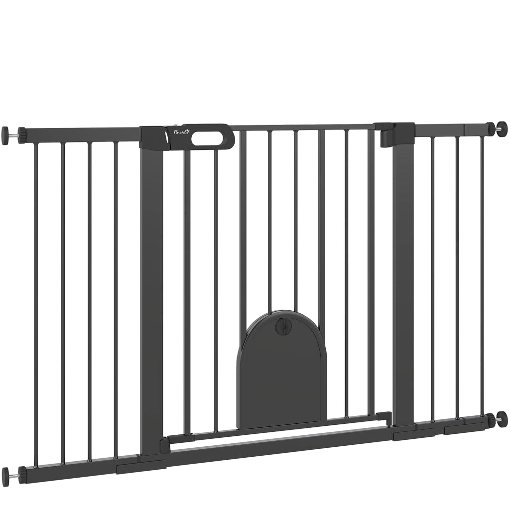 Cancelletto di Sicurezza per Cani con Porta ¨C Xylo ¨C 75-131 cm Estensibile Nero