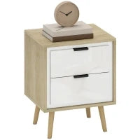 Comodino con 2 cassetti silenziosi e piedi in legno massiccio, 40 x 35 x 50 cm, Bianco lucido