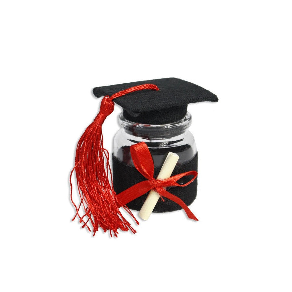 Trade Shop - Set 12 Portaconfetti Bomboniera Laurea Ampolla Con Tappo Forma Di Tocco Nero -