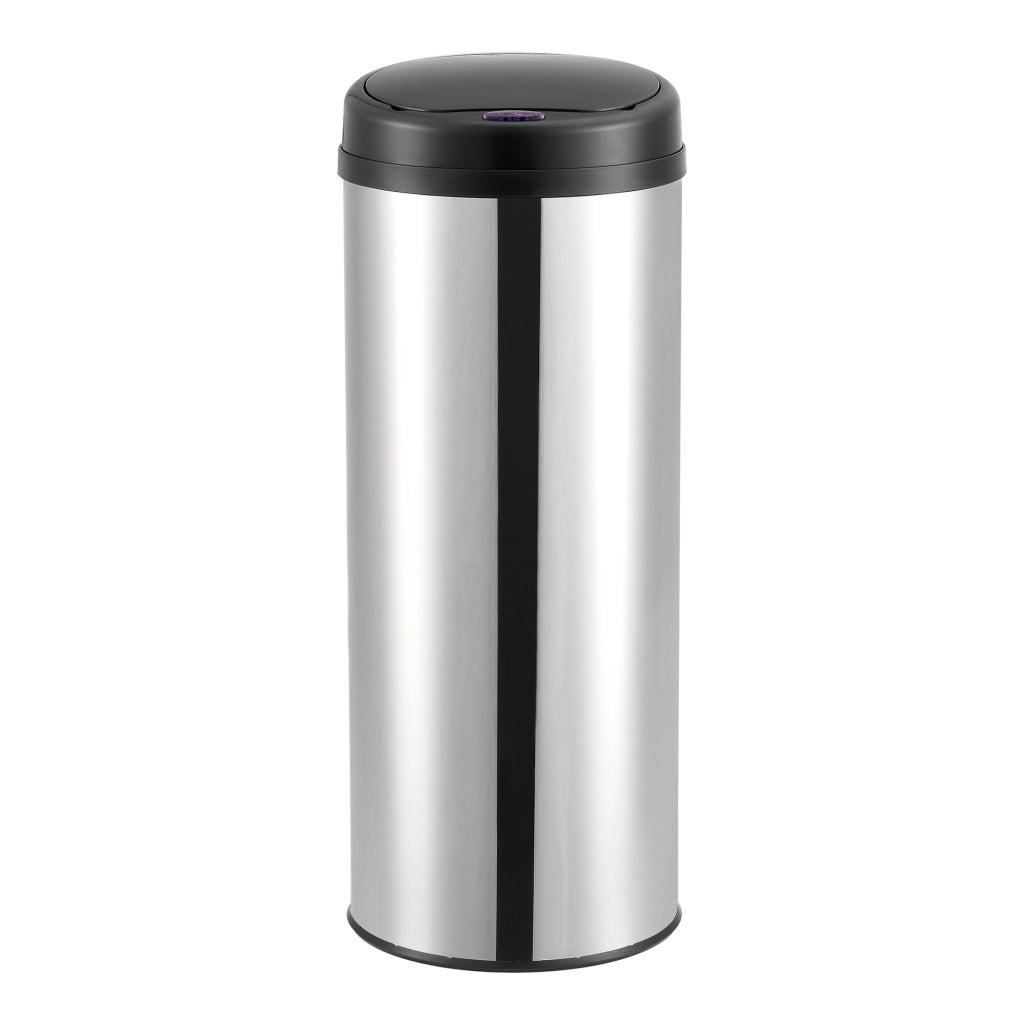 Pattumiera Automatica 47 L, Bidone Cilindrico in Acciaio Inox (AxØ) 77 x 30,5 cm Coperchio con Sensore di Movimento e