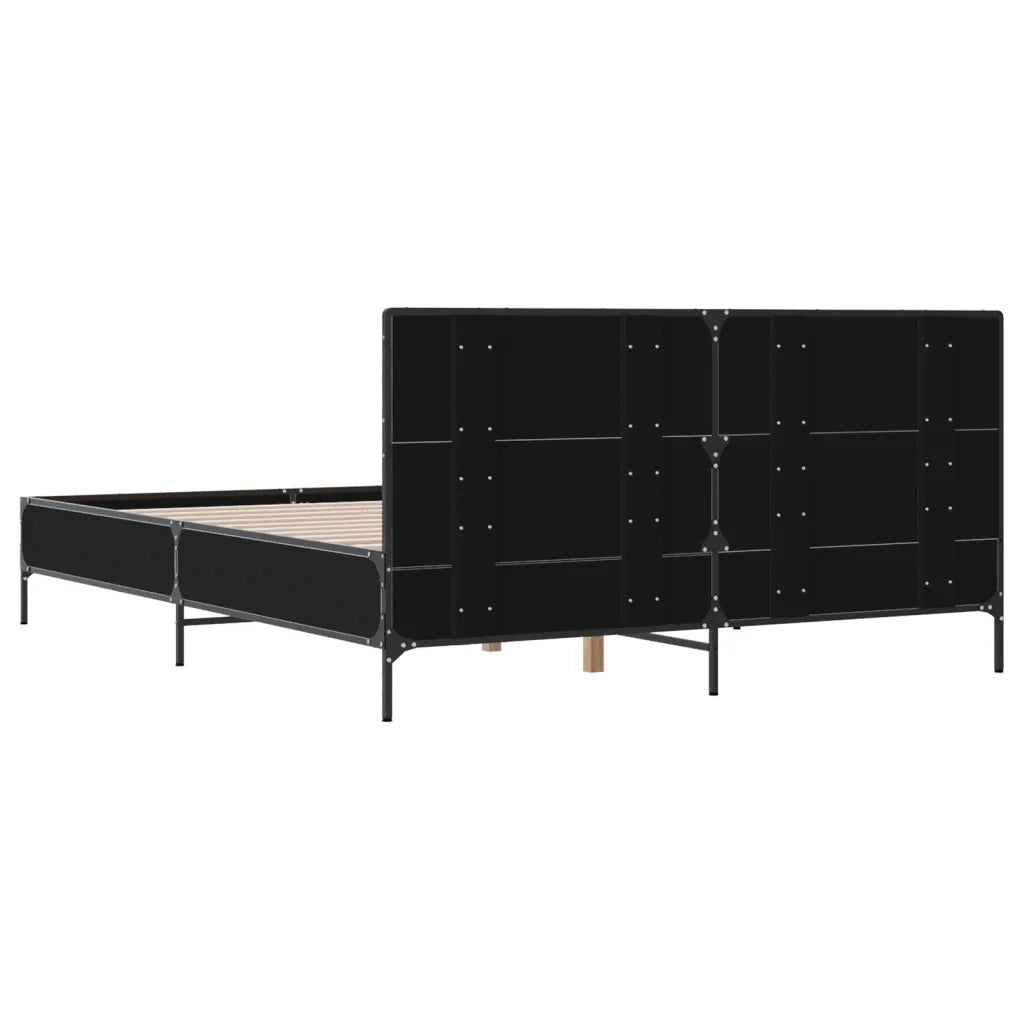 Letto matrimoniale | Letto per adulti | Giroletto Nero 150x200 cm in Legno Multistrato e Metallo