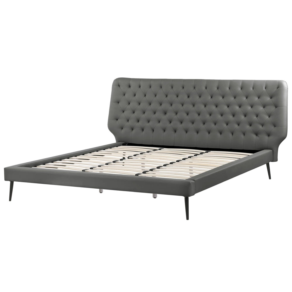 Letto rivestimento in ecopelle grigia 180 x 200 cm dal design moderno con testiera trapuntata