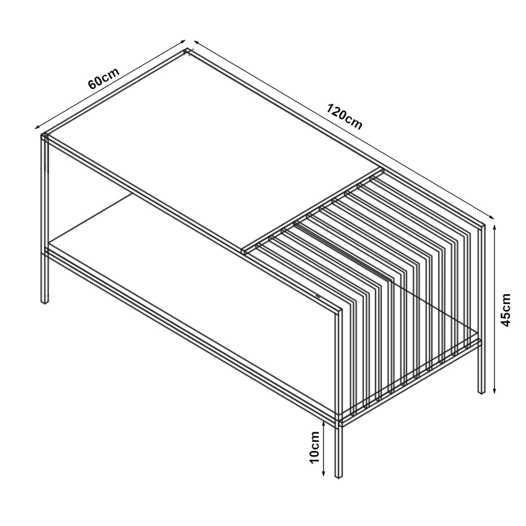 Tavolino Centrale da Salotto Pärghos 120x60x45 cm Nero / Effetto Cemento [en.casa]