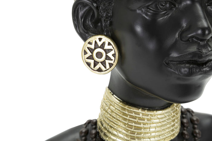 Statua Donna Masai Tribu 23x38,5x19 cm in Poliresina Nero/Oro