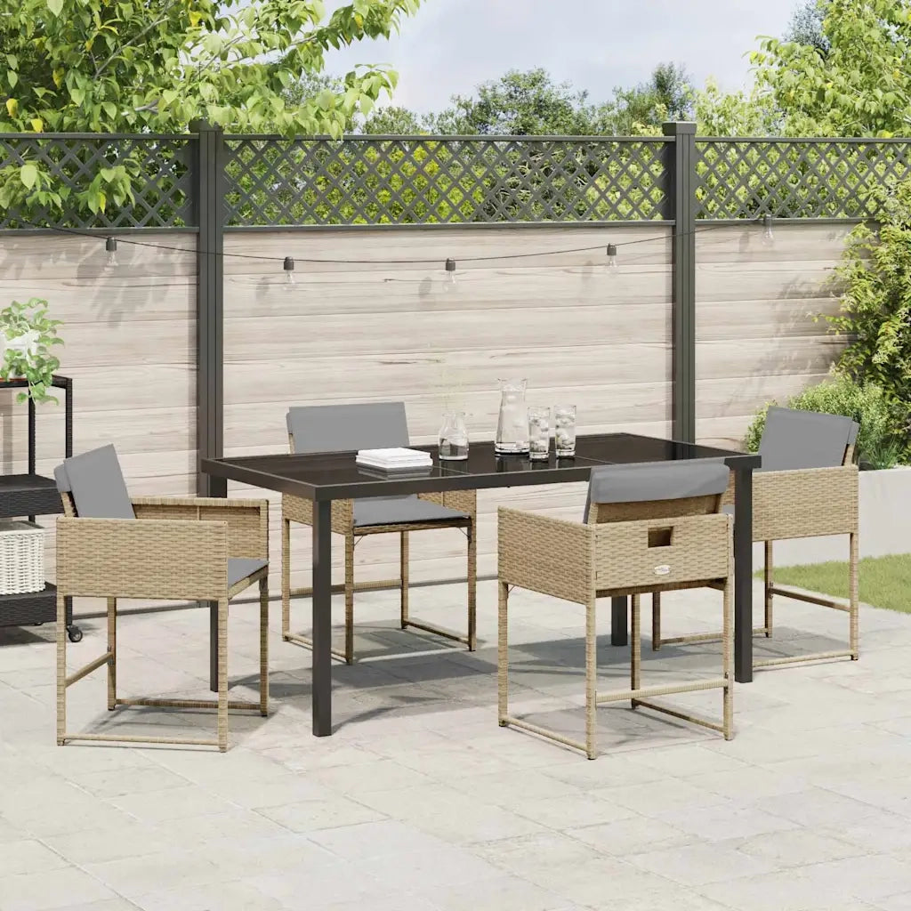 Set da Pranzo per Giardino con cuscino 5 pcs Beige polyrattan