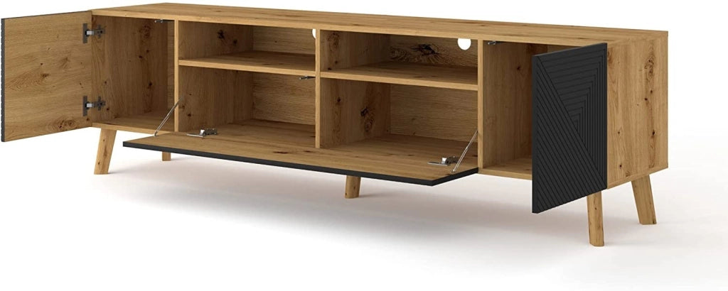 MOBILE TV PORTA TV STAND TV SOGGIORNO LUXI  195x42x56cm ROVERE NERO OPACO