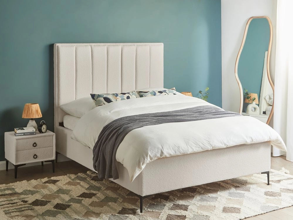 Set camera da letto con 2 Comodini in tessuto bouclè bianco sporco 140 x 200 cm stile moderno