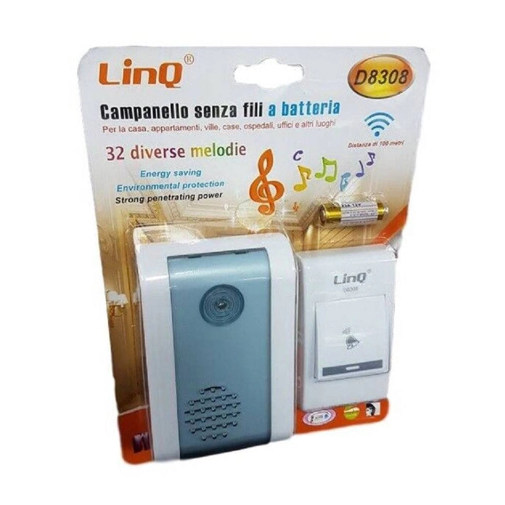 Trade Shop - Campanello Wireless A Batteria Senza Fili 32 Melodie Distanza 100mt Casa Porta D8308 -