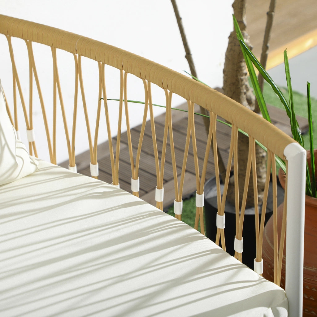 Set da Giardino Stile Boho in Rattan con 2 Sedie con Cuscini e Tavolino Rotondo. Giallo