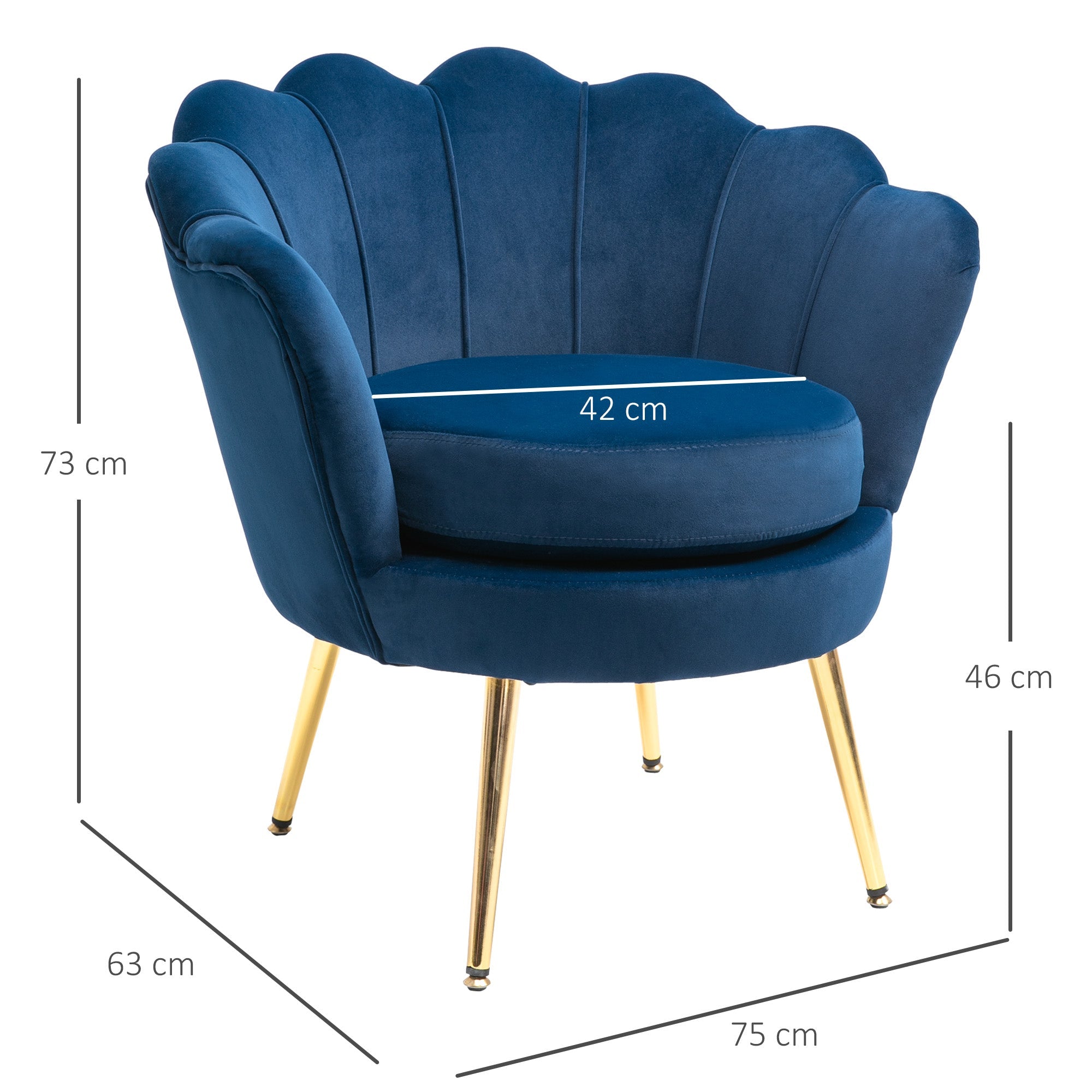 Poltrona Imbottita 76x67x74 cm in Tessuto Vellutato Blu