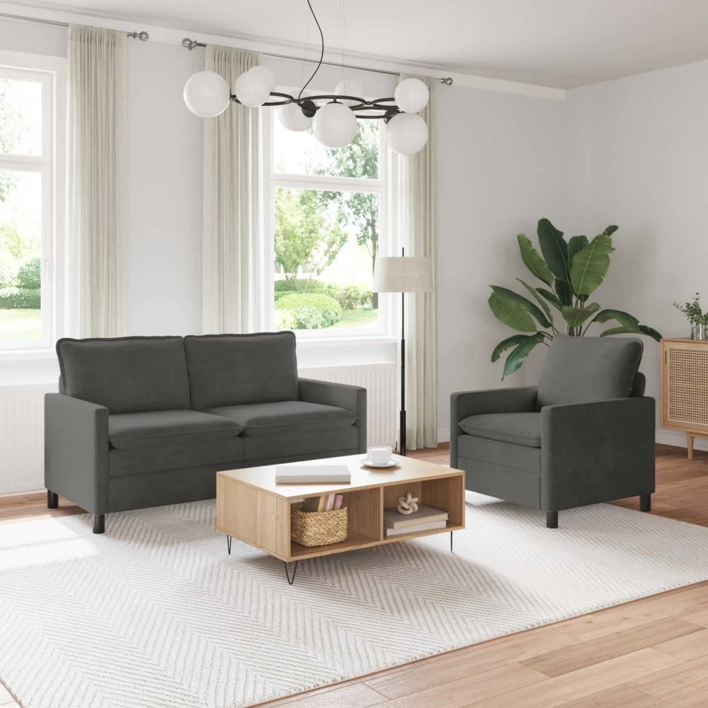 Set di divani 2 pcs Grigio Scuro Tessuto