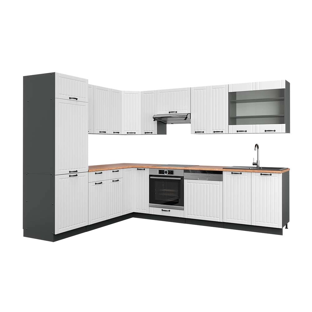 Cucina angolare completa Fame-Line Bianco rustico/Antracite 287 x 60 cm, PL Rovere Vicco