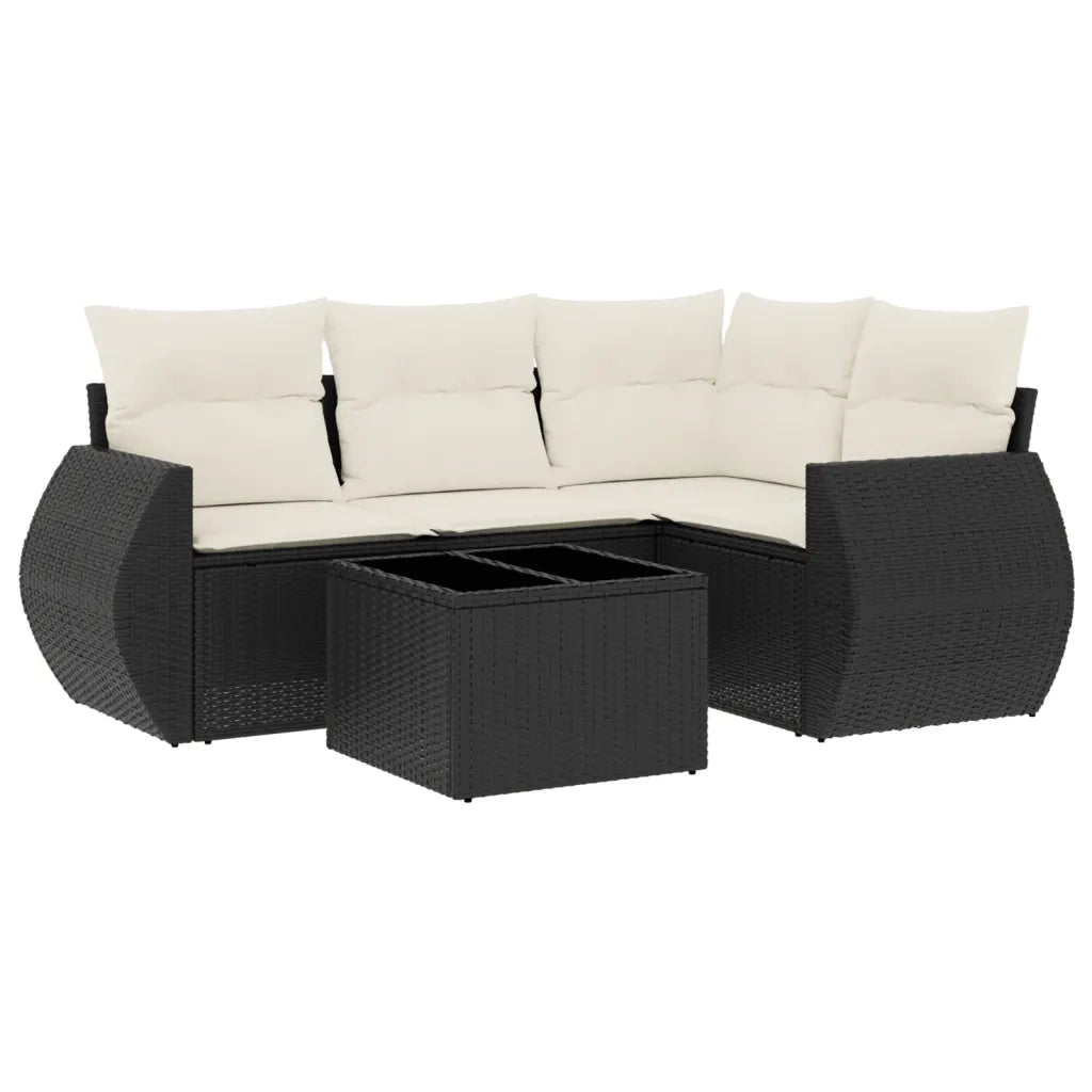 Set Divani da Giardino 5 pz con Cuscini in Polyrattan Nero 3221315